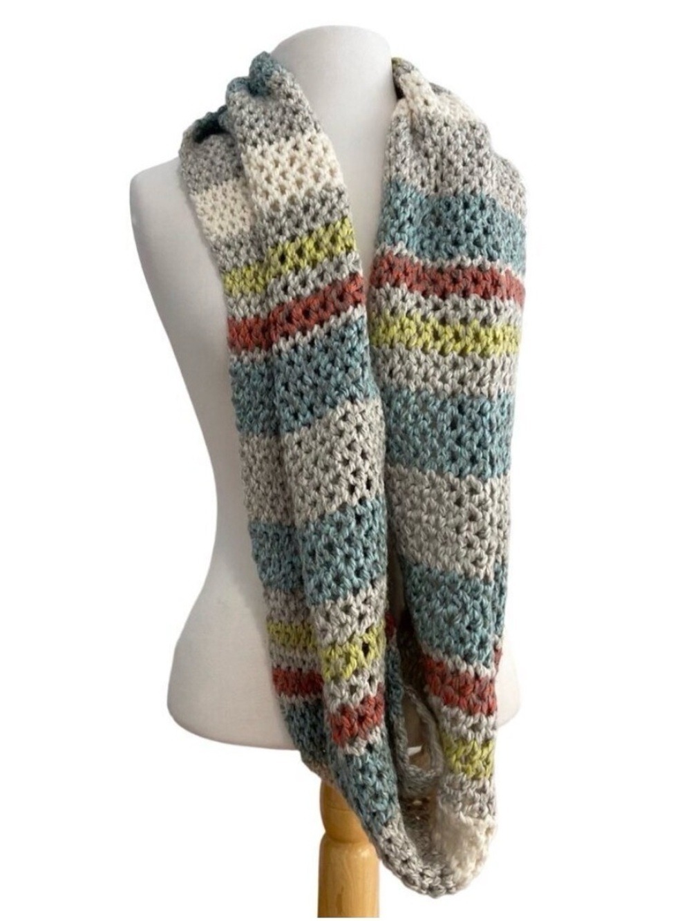 Eddie Bauer Striped Infinity Scarf 90% Acrylic 10% Wool Multicolor Knit lime